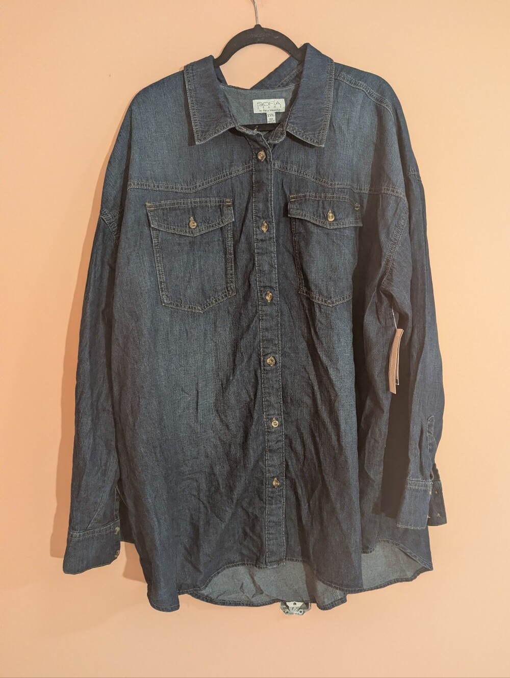 Dark Blue Denim Button-Up Shirt Jacket